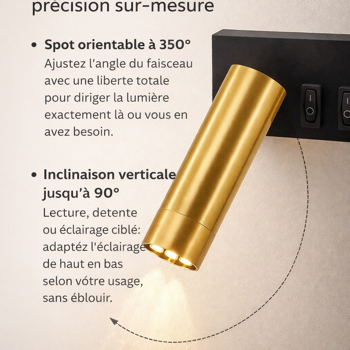 Applique Murale Tête de Lit Orientable — Lecture & Ambiance Chaleureuse | L'Art de la Lumière